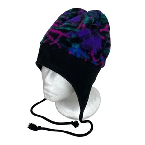 VTG LL Bean Multicolor Fleece Beanie Hat Ear Flaps USA Made Size S/M - Picture 1 of 11