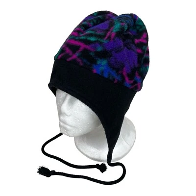 VTG LL Bean Multicolor Fleece Beanie Hat Ear Flaps USA Made Size S/M - Image 1 of 4