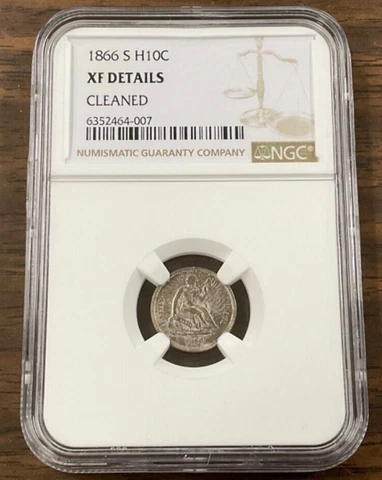 1866-S Liberty Seated Half Dime NGC XF Details Cleaned- LOW MINTAGE Cover