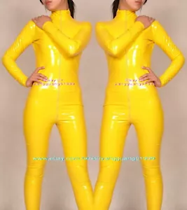 Amarillo Brillante PVC Mujeres Mono Body Gatsuit Disfraces Frente Cremallera Larga F785 - Imagen 1 de 19