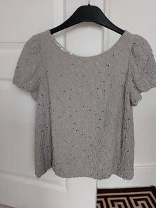 Ladies JESIRE Silver Grey Top with Sequins and Bubble Hem Size 8 - Picture 1 of 6