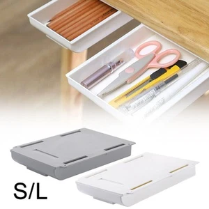 Self Adhesive Under Desk Drawer Table Hidden Storage Organizer Box Pencil Tray - Picture 1 of 14
