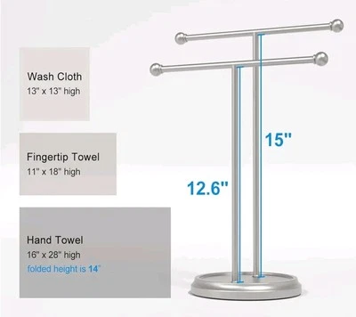 Т-образная подставка/дисплей полотенце для рук/ювелирные изделия/посуда 15 дюймов двойной Т, матовый никель - Изображение 1 из 4