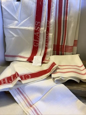 2132🌟Vintage Antique French Linen Red Stripe Kitchen Towel LOT (5) 25”-33” Long - Image 1 of 4