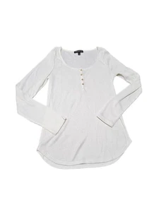 Camiseta para mujer Banana Republic blanca ajustada de punto acanalado Henley manga larga S - Imagen 1 de 7