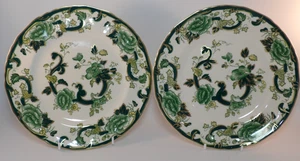 2 Masons Ironstone Mandalay Green Chartreuse 8 3/4" Lunch Salad  Plates VGC - Picture 1 of 13