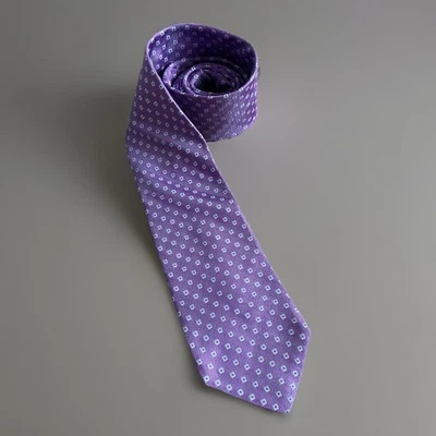 Hickey Freeman Neckwear Tie Purple Blue Geometric Square Pattern 100% Silk JBHS - Image 1 of 4