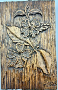 Vintage Hand Carved Wood Floral Wall Art Signed Michael Rustic Decor - Picture 1 of 11