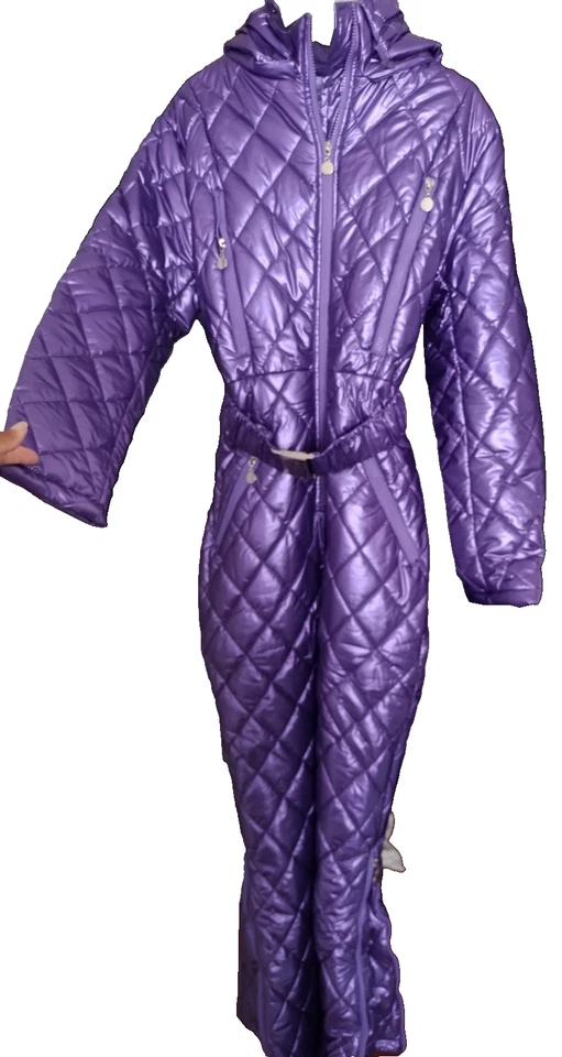 NOVO Terno Feminino Pequeno Violeta de Esqui ou Neve com Pele Removível e Cinto Presentes de Natal - Imagem 1 de 4