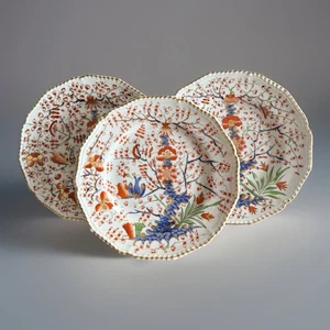 "3 placas antiguas Derby Tree of Life con bordes Gadroon, 10"" C1820" - Imagen 1 de 15