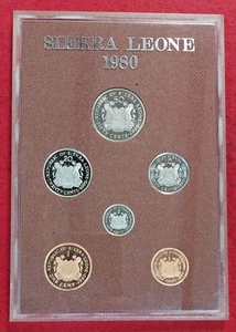 SIERRA LEONE 1980 PROOF SET 6 COINS 1/2 CENT to 50 CENT IN PRESENTATION CASE - Picture 1 of 2