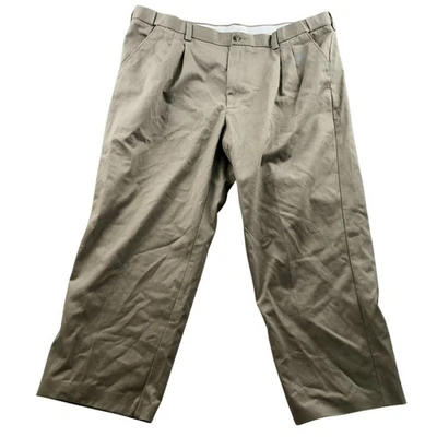 Мужские хлопковые брюки George 42X30 хаки прямые штанины классические плиссированные повседневные Chino - Изображение 1 из 4