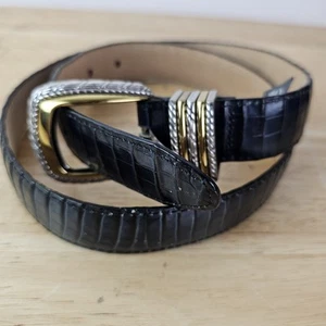 BRIGHTON Womens Leather Belt Black Silver Tone Medium 32 4B714 - Picture 1 of 8