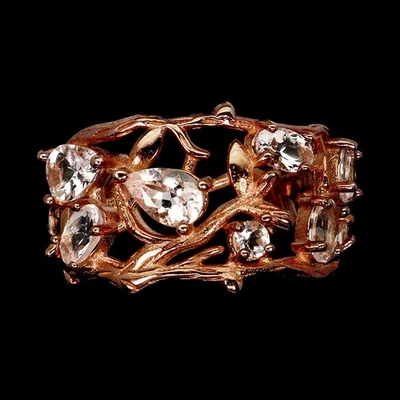 925 Sterling Silver Ring Pear Morganite 6x4mm Natural Gemstone Jewelry Size 6.5 - Image 1 of 4