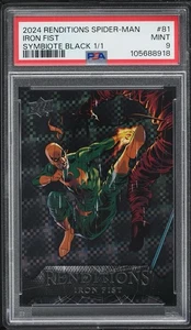 2024 UD Marvel Renditions Spider-Man 81 Iron Fist Symbiote Black #1/1 PSA MINT 9 - Picture 1 of 2