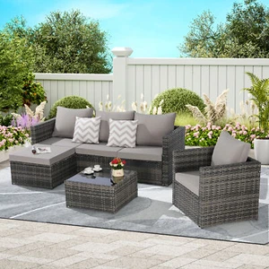 3 Pieces Patio Furniture Set,Outdoor Woven Sectional L- Shaped Patio Furniture , - Picture 1 of 3
