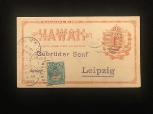 HI HONOLULU 1893 #UX1 POSTAL UPRATED WITH #55 TO GERMANY - Bild 1 von 2