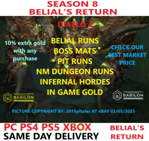 DIABLO 4 S10 BELIAL RUN/ BOSS MATERIALS/ PIT/HORDE ✅PC PS4 PS5 XBOX ✅DIABLO IV - Picture 1 of 133