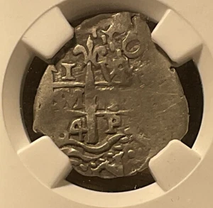 1684 P V Bolivia Silver Real Cob Pillars And Waves Fine Details NGC 002 - Picture 1 of 3