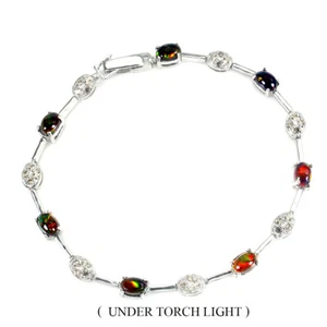 925 Sterling Silver Bracelet Oval Black Opal 6x4mm Sapphire Gemstone Jewelry 7in - Picture 1 of 10