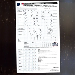 Chicago Cubs Juego 7 Serie Mundial - Tarjeta de puntuación de alineación usada del juego - 2/11/2016 - Imagen 1 de 7