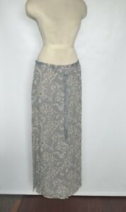 PIANO 100% Silk Gray Floral Women's Maxi Summer Skirt Size M