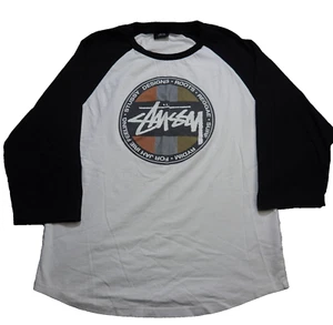 Stussy T-Shirt Women's Size Medium White Black Raglan Sleeve Baseball Y2K Sports - Picture 1 of 13