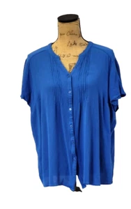 LAURA SCOTT Kurzarm-Bluse mit Knopfleiste ohne Kragen royalblau Größe 1X - Bild 1 von 5