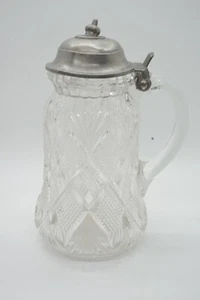 Antique EAPG Clear Glass Syrup Jug Pitcher Diamond Pattern - Picture 1 of 7