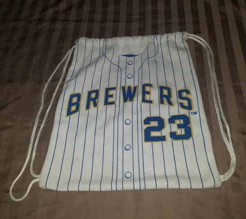 WEEKS #23 Milwaukee Brewers Baseball Draw String Pinstripe Jersey Bag Backpack Cover