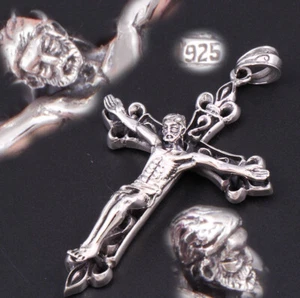 28g large heavy crucifix cross jesus christ 925 sterling solid silver pendant - Picture 1 of 12