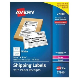 Avery Shipping Labels with Paper Receipt Bulk Pack, White, 100 Labels (AVE27900) - Picture 1 of 1
