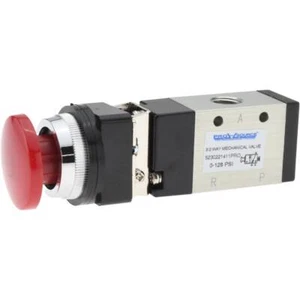 PRO SOURCE Manual Mechl Air Valve: 3W/2P, Red Button Spring Actuator, 1/4 NPT - Picture 1 of 4