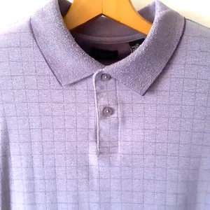 HAGGAR Polo Uomo Golf Camicia XL Maglia Viola Manica Corta Misto Cotone Finestra - Foto 1 di 7