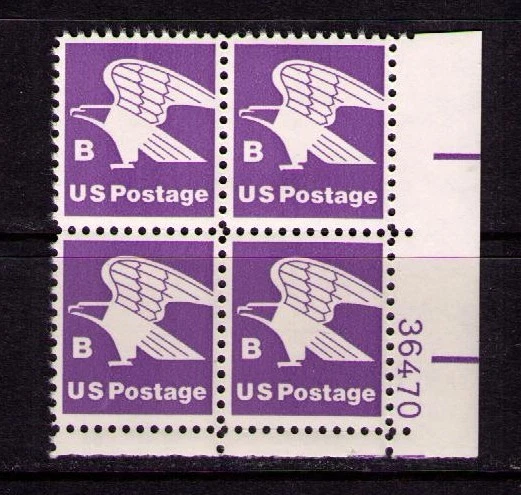 US USA Sc# 1818 MNH FVF PLATE # BLOCK Violet B Eagle - Image 1 of 1