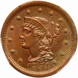 1854 N-6 PCGS MS 64 BN CAC Braided Hair Large Cent Coin 1c - Picture 1 of 3