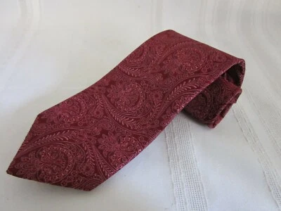 Corbata Diseñadora DKNY Donna Karan Borgoña Rojo Brocado Paisley 100% Seda Foto 1 de 4