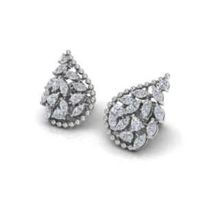 2.10 Ct Round Marquise Pear Lab Grown CVD Diamond Stud Earrings 14k White Gold - Picture 1 of 6