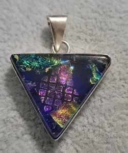 Sterling Silber 925 Dichroitische Kunst Glas Anhänger Bunt Vintage Siehe Bilder  - Bild 1 von 7