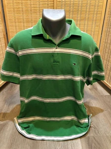 Tommy Hilfiger Men's SS Short Sleeve Polo Shirt Green Large L Striped (H674) - Picture 1 of 6