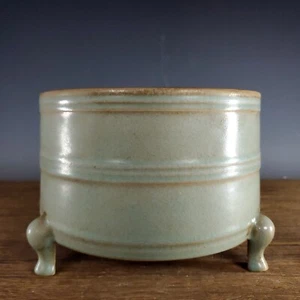 7.2" old China Porcelain Song dynasty Ru kiln Tripod Incense burner - Picture 1 of 9