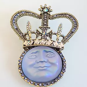 KIRKS FOLLY STYLE MASSIVE SEAVIEW BLUE MOON KING CROWN BROOCH PENDANT AURORA B'S - Picture 1 of 18