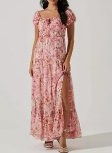 ASTR Roseline Pink Orchid Floral Coquette Peasant Whimsical Maxi Dress Size M - Picture 1 of 8