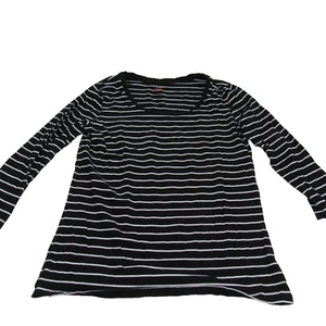 Joe Fresh Women's Black and White Striped Round Neck T-Shirt Top Size Large - Picture 1 of 7