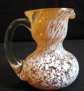 Pilgrim Glass Spatter Amber & White Small Pitcher w/ White Handle - Picture 1 of 6