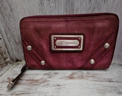 Cartera Merlot B MAKOWSKY de cuero con cremallera alrededor con interior de leopardo Foto 1 de 4