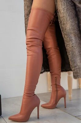 Botas de vestir Liliana Rose desnudas puntiagudas hasta el muslo por encima de la rodilla Stiletto Moda Foto 1 de 4
