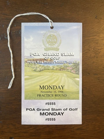 1998 Tiger Woods Winner PGA GRAND SLAM OF GOLF TICKET Badge Pass Monday Cover