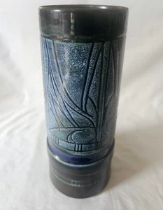 Large blue Celtic Cornish Newlyn pottery tapered studio pottery vase - Picture 1 of 11