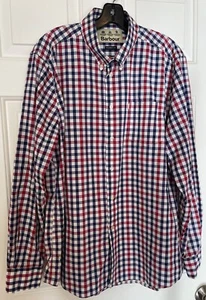 Barbour Red Navy Blue Gingham Tailored Fit Button Down Collar Shirt - Size Large - Picture 1 of 4